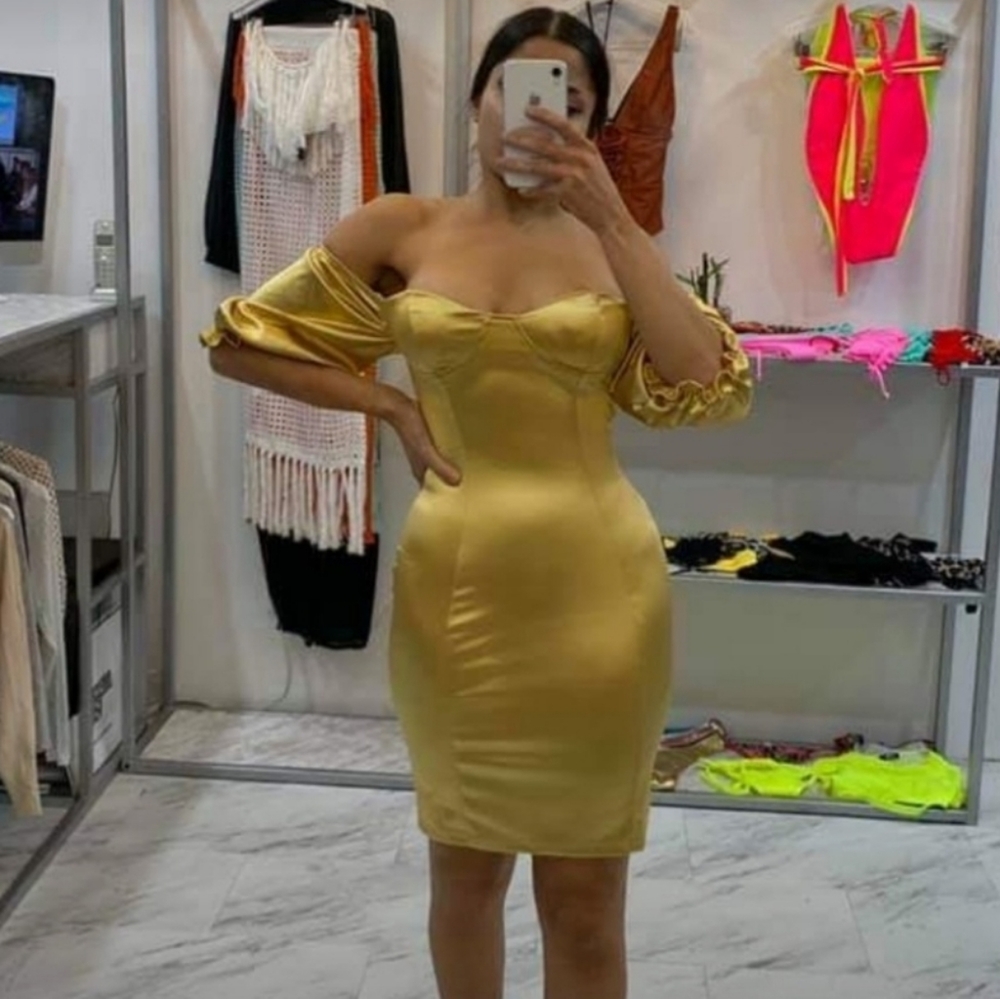 Gold mini dress S
